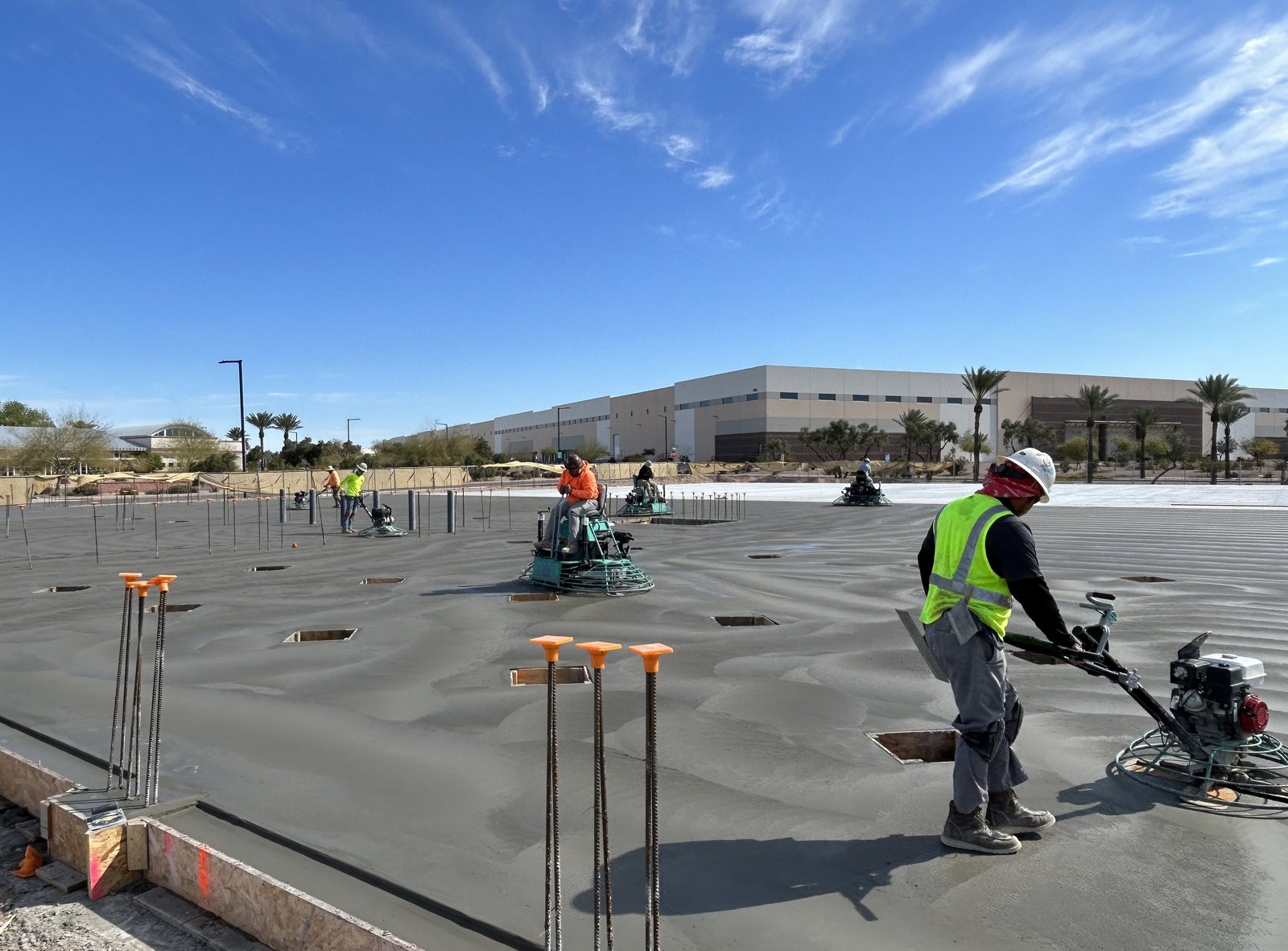 Hoyt Concrete crew finishing a commercial slab pour